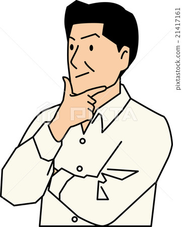 Male in his 40s thinking with arms 21417161