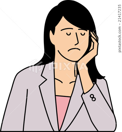 30's business woman suffering from having a cheek stick 30's business woman suffering from having a cheek stick 21417235