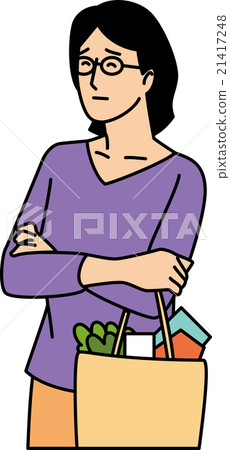 一個30多歲的女人為了給購物袋微笑而哭泣 一個30多歲的女人為了給購物袋微笑而哭泣 21417248