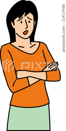 A woman in her twenties who has troubled expression with arms A woman in her twenties who has troubled expression with arms 21417498