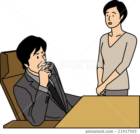 A boss sitting with a subordinate reporting and reporting a story A boss sitting with a subordinate reporting and reporting a story 21417503