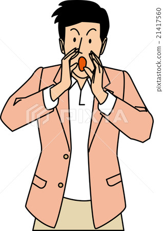 Men in their thirties shouting their hands on their mouth 21417560