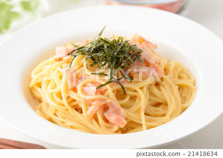 Cream pasta with cod and bacon 21418634