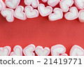 Pink heart marshmallows flat lay on red background 21419771