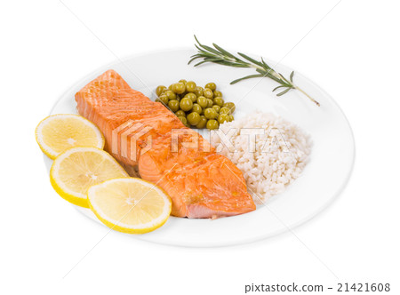 Grilled salmon fillet with risotto. Grilled salmon fillet with risotto. 21421608