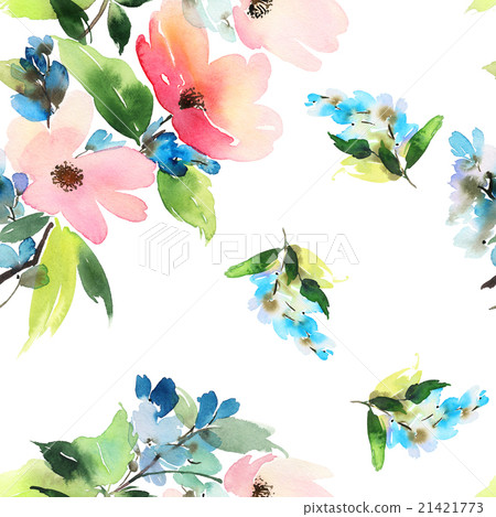 Seamless pattern with flowers watercolor - Stock Illustration [21421773 ...