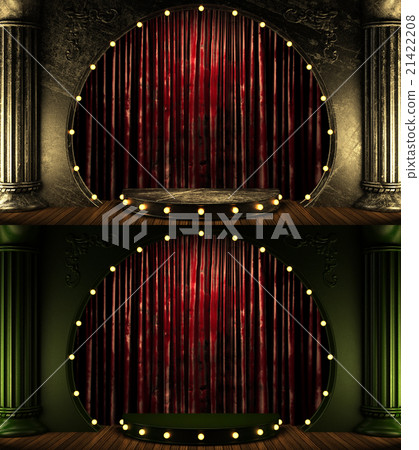 red curtain stage with gold and lights 21422208