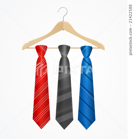Tie Set on Wooden Hanger. Vector 21422588