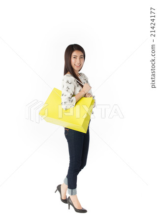 有購物袋白色後面的婦女 21424177