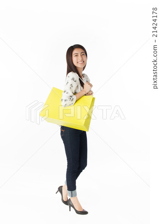 Woman with shopping bag white back Woman with shopping bag white back 21424178