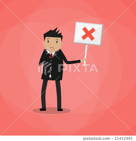 Cartoon Businessman hold sign with cross 21432991