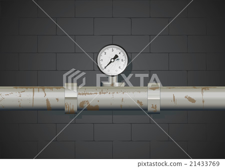 Rusty pipe with manometer on wall background Rusty pipe with manometer on wall background 21433769