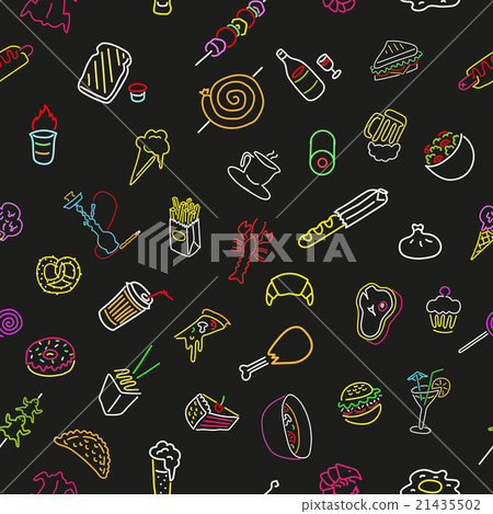 Seamless pattern with neon icons of food and drink 21435502
