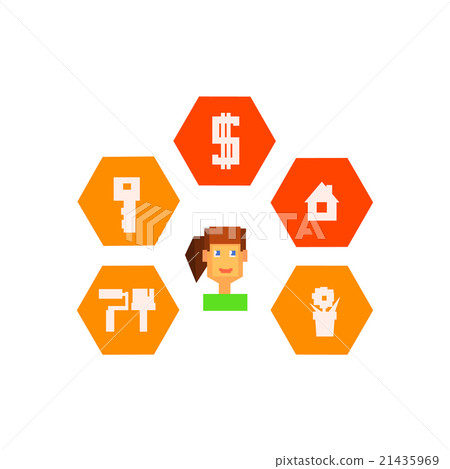 Woman Surrounded By Resettlement Icons Woman Surrounded By Resettlement Icons 21435969