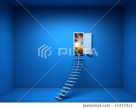 3d blue room with opened door 3d blue room with opened door 21437422