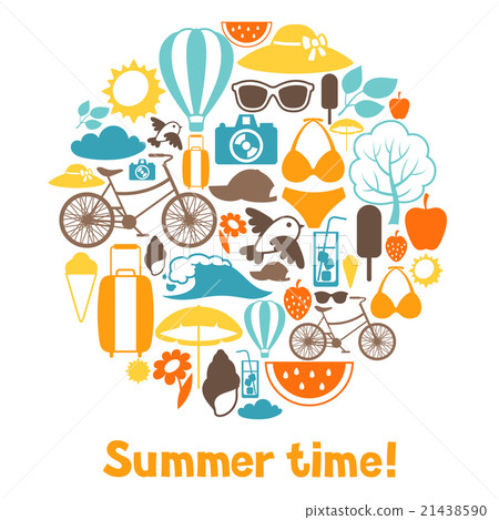 Background with stylized summer objects. Design 21438590