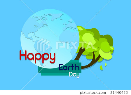 Earth Day Green Trees With Globe World Flat - Stock Illustration ...