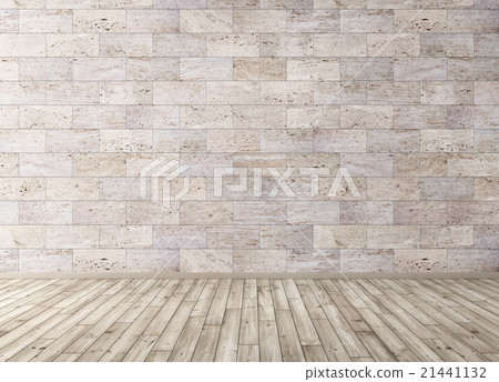 Interior with stone tiles wall and wooden floor 3d 21441132