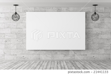 Interior background with poster and lamps 3d 21441133