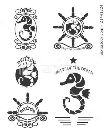 Set of vintage seahorse labels, emblems Set of vintage seahorse labels, emblems 21441224
