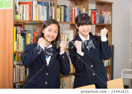 Junior high school students playing guts pose at the library Junior high school students playing guts pose at the library 21441831