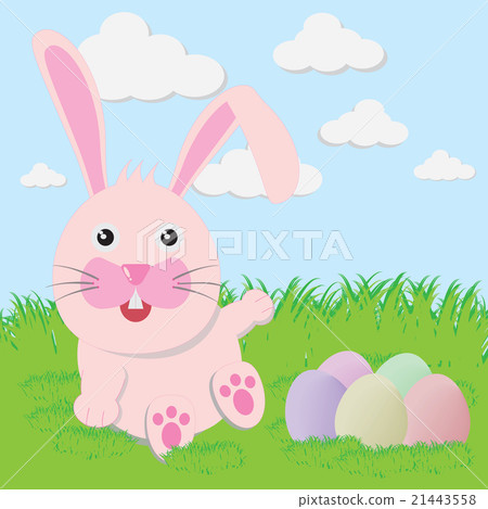 插圖素材: easter bunny playful with painted eggs