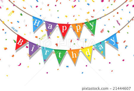 Flag with Confetti on Birthday and Confetti - Stock Illustration ...