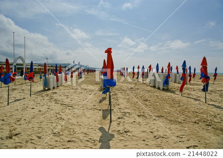 Colorful Parasols on Deauville Beach,France,Europe 21448022