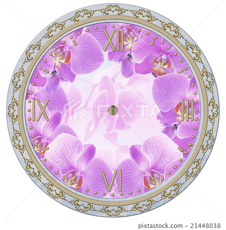 Clock face with vintage ornament and orchid Clock face with vintage ornament and orchid 21448038