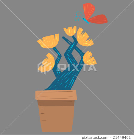 Flower in pot and red butterfly 21449401