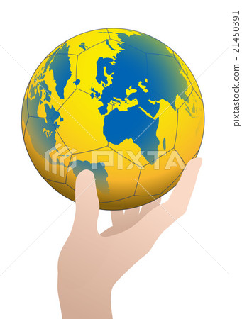 Hand vector with handball projected world map 21450391