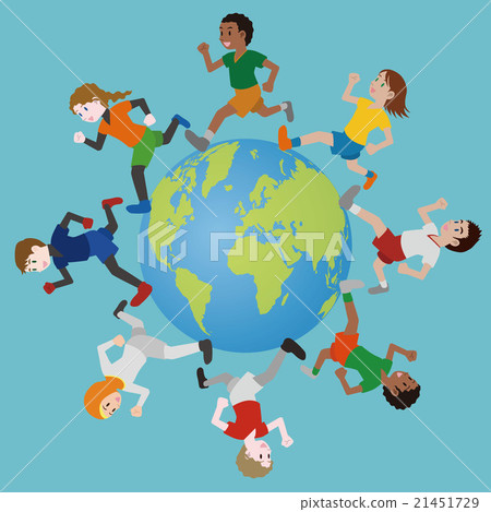 Illustrations of various races running around the earth 21451729