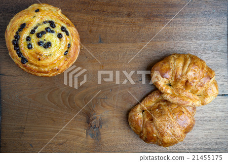 croissant danish bakery on teak wood 21455175
