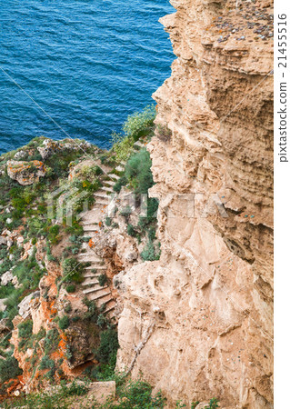 Coastal cliff with old stone stairway, Kaliakra Coastal cliff with old stone stairway, Kaliakra 21455516