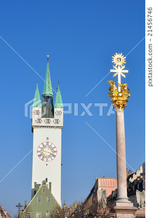 Tower and Trinity Column in Straubing, Bavaria Tower and Trinity Column in Straubing, Bavaria 21456746