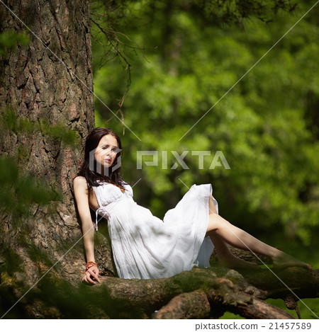 beautiful girl on old tree beautiful girl on old tree 21457589