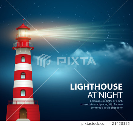 Realistic lighthouse in the night sky background - Stock Illustration ...