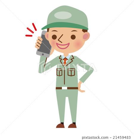 Men in work clothes to talk on smartphone 21459483