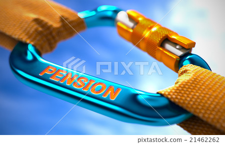 Blue Carabiner with Text Pension. 21462262
