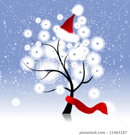 Christmas hat on winter tree Christmas hat on winter tree 21463187