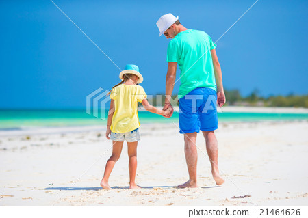 Little girl and young father during tropical beach Little girl and young father during tropical beach 21464626