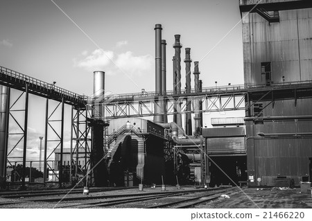 Black and white factory in steel industry, UK. 21466220