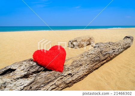 Close up red hearts on ocean beach sand 21466302