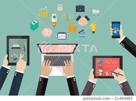 Hands hold device electronics gadget with icon 21469965
