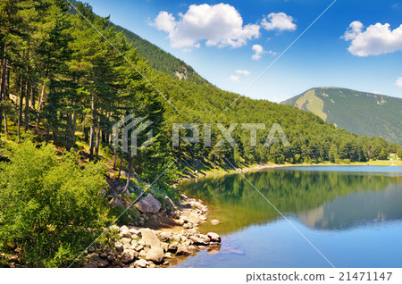 picturesque lake, mountains and blue sky picturesque lake, mountains and blue sky 21471147