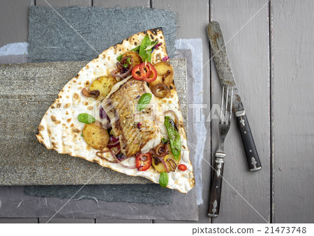 Codfish Filet with Vegetable on Yufka Bread 21473748