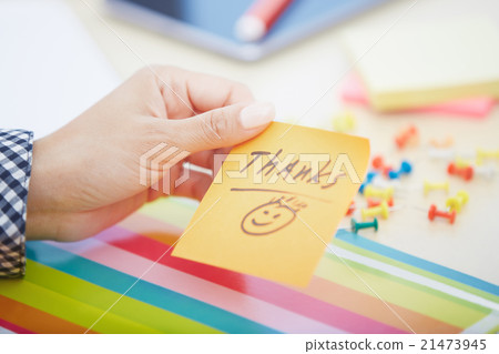 Thanks text on adhesive note 21473945