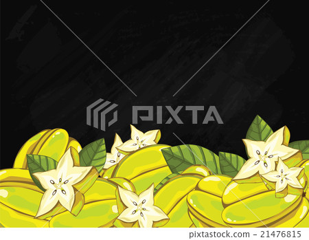 Carambola fruit composition on chalkboard, vector 21476815