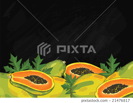 Papaya fruit composition on chalkboard, vector 21476817