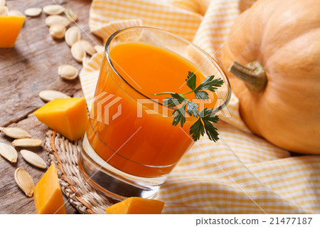 Pumpkin juice with pulp close-up on a table 21477187